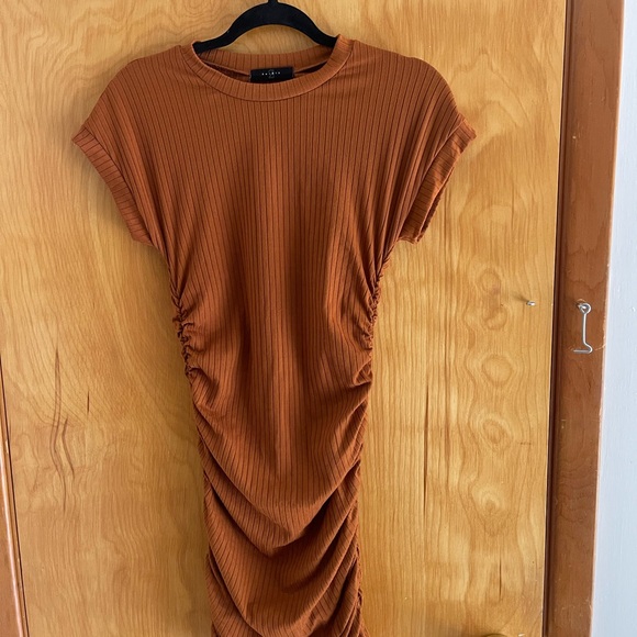 Dark orange Ribbed Bodycon Midi Dress - Picture 1 of 3